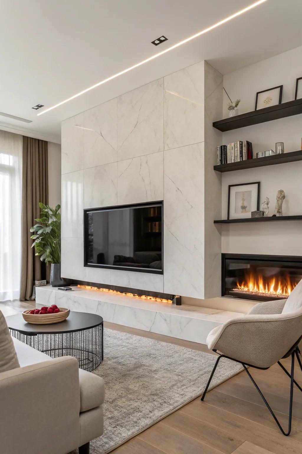 Sleek and modern electric fireplace enhancing a minimalist living room.