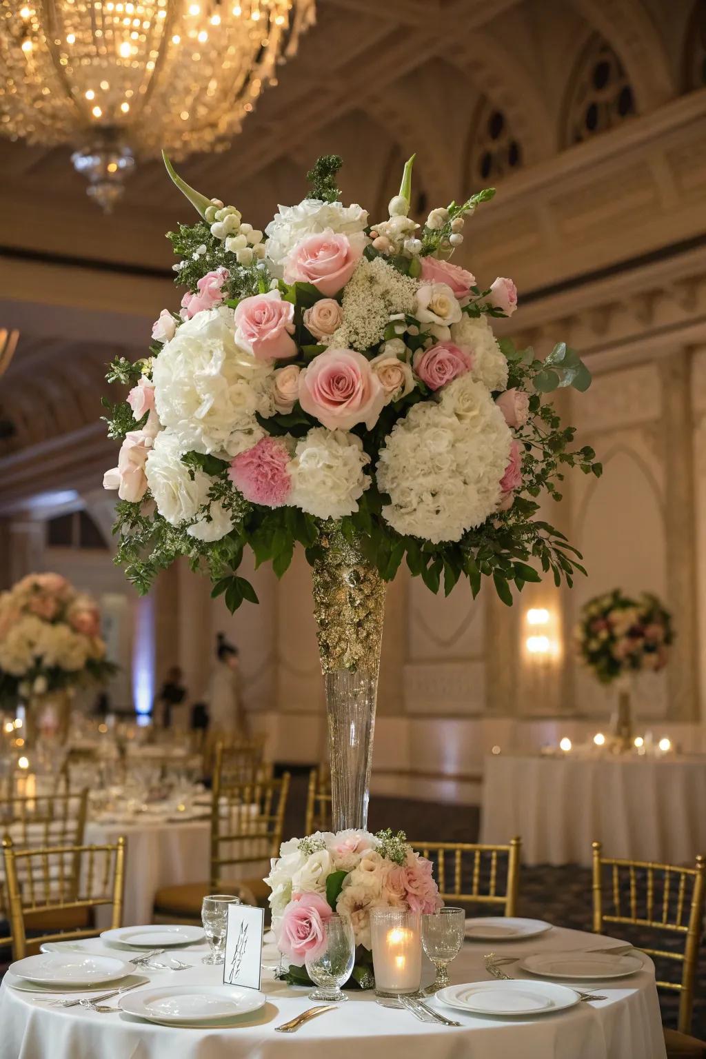 Rich flower decor evokes a sense of heartfelt romance