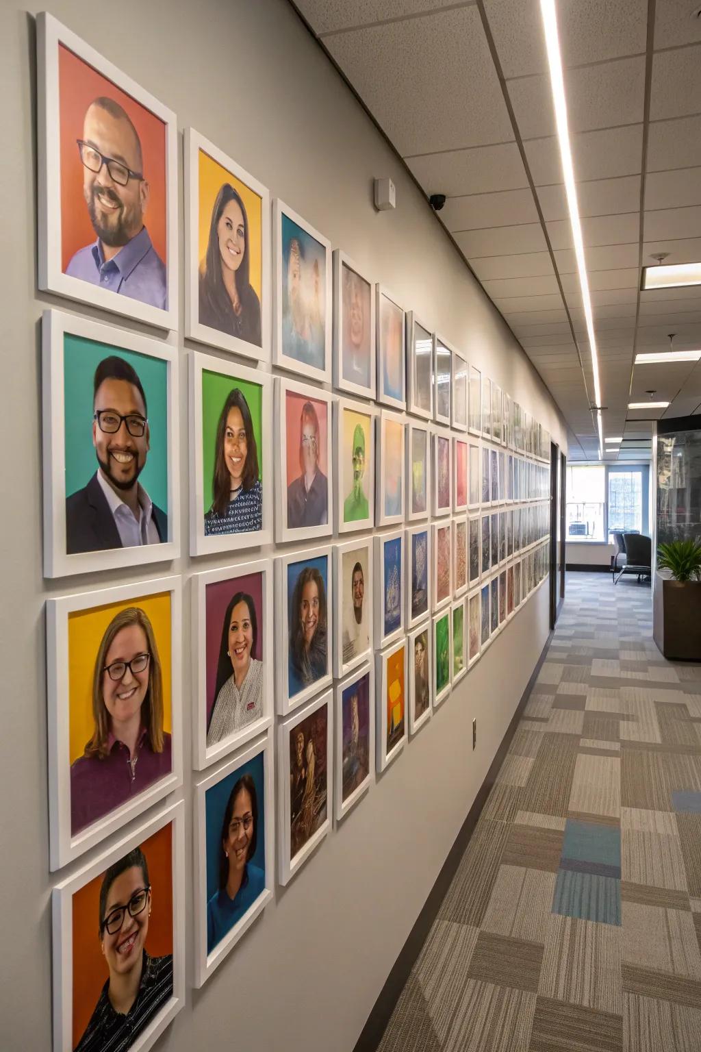 A photo gallery showcasing employee portraits, fostering a welcoming and personalized atmosphere.