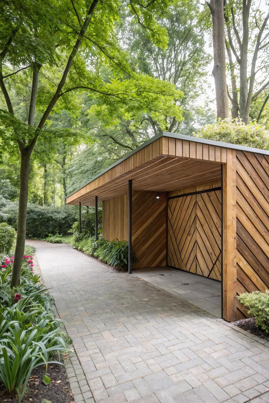 Wood paneling brings a touch of class and warmth to your carport.