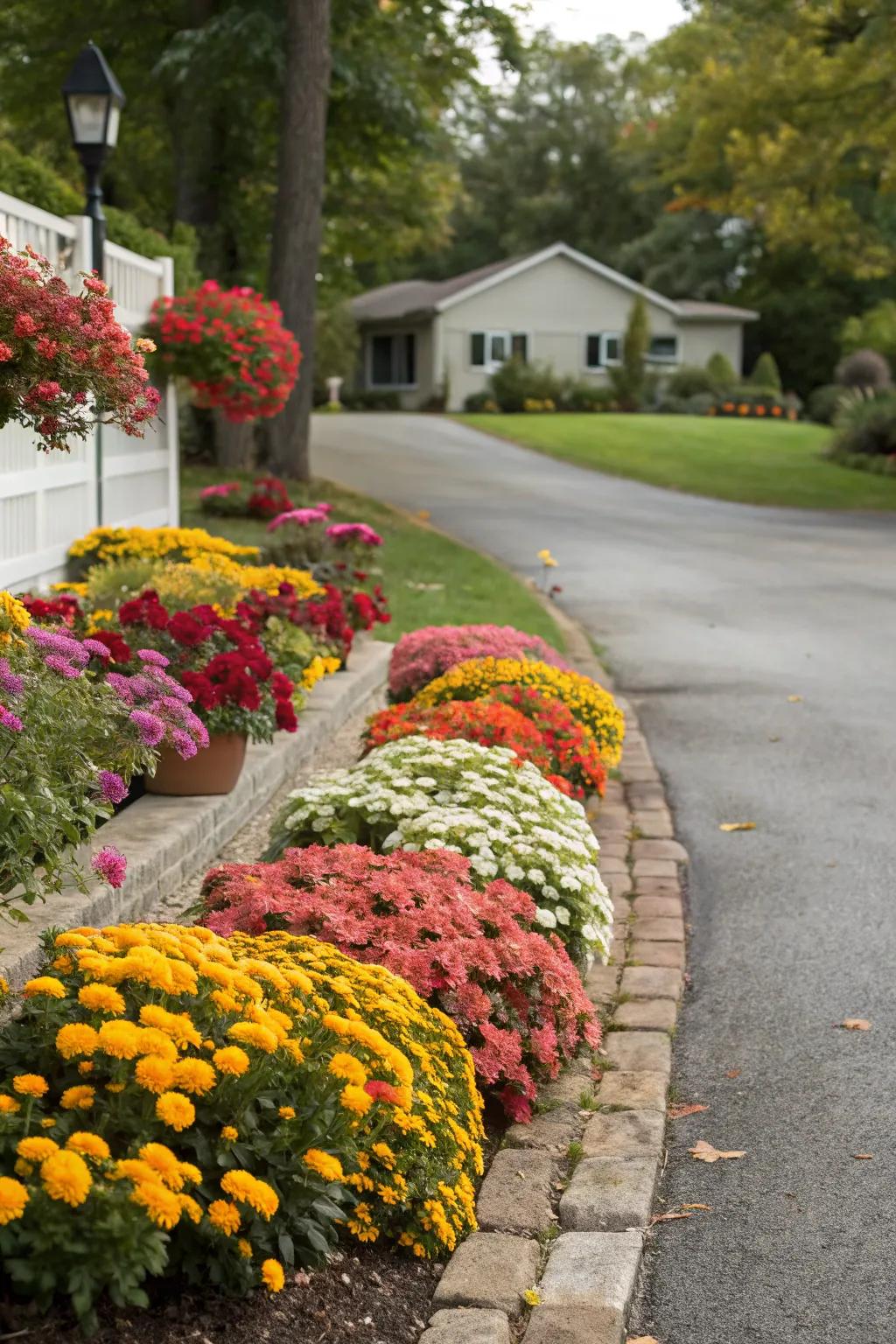 Lively flowerbeds contribute an animated element to the conclusion of your driveway.