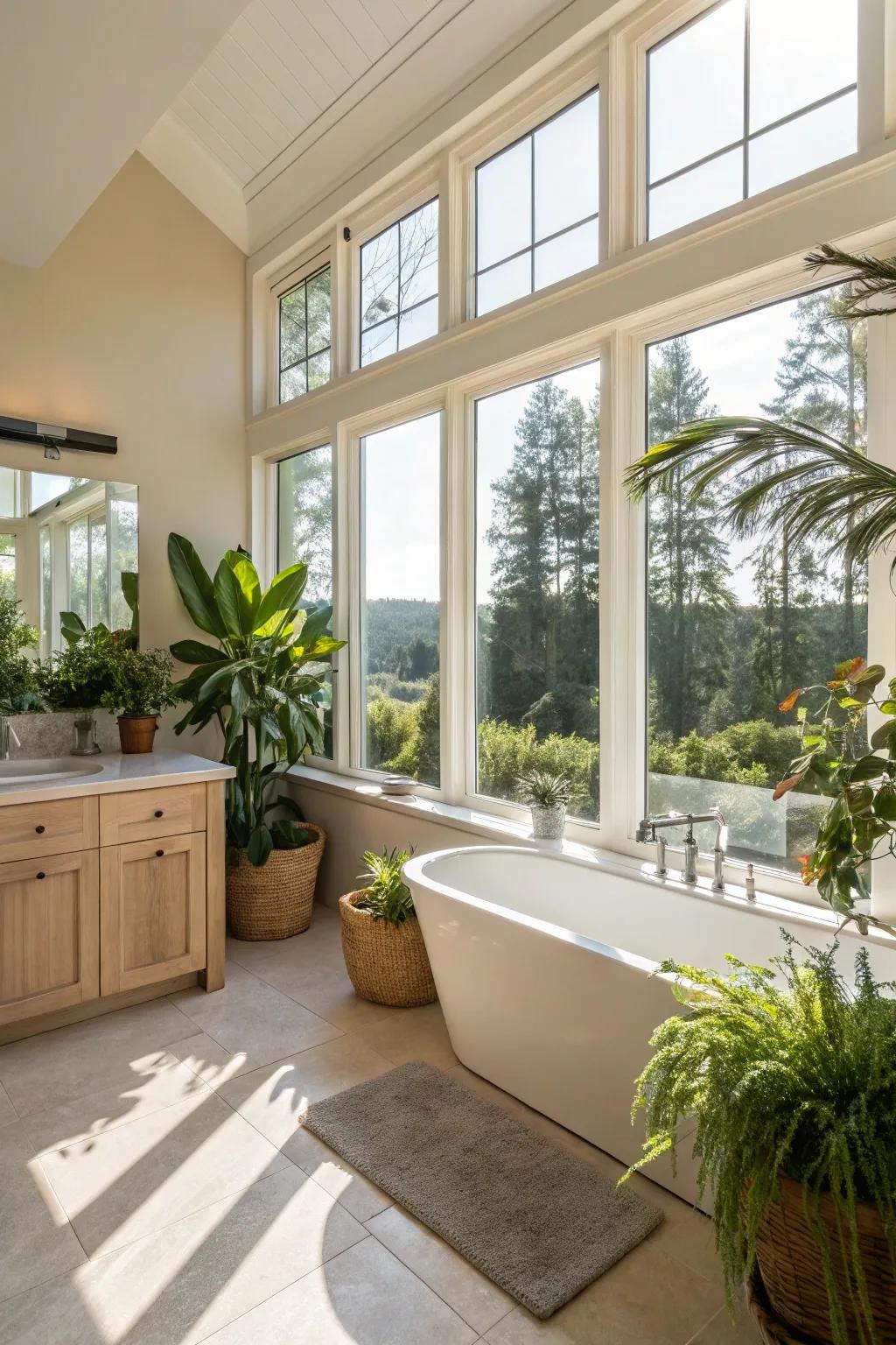 Sunlight enhancing an ensuite bathroom, resulting in an inviting and ventilated atmosphere.