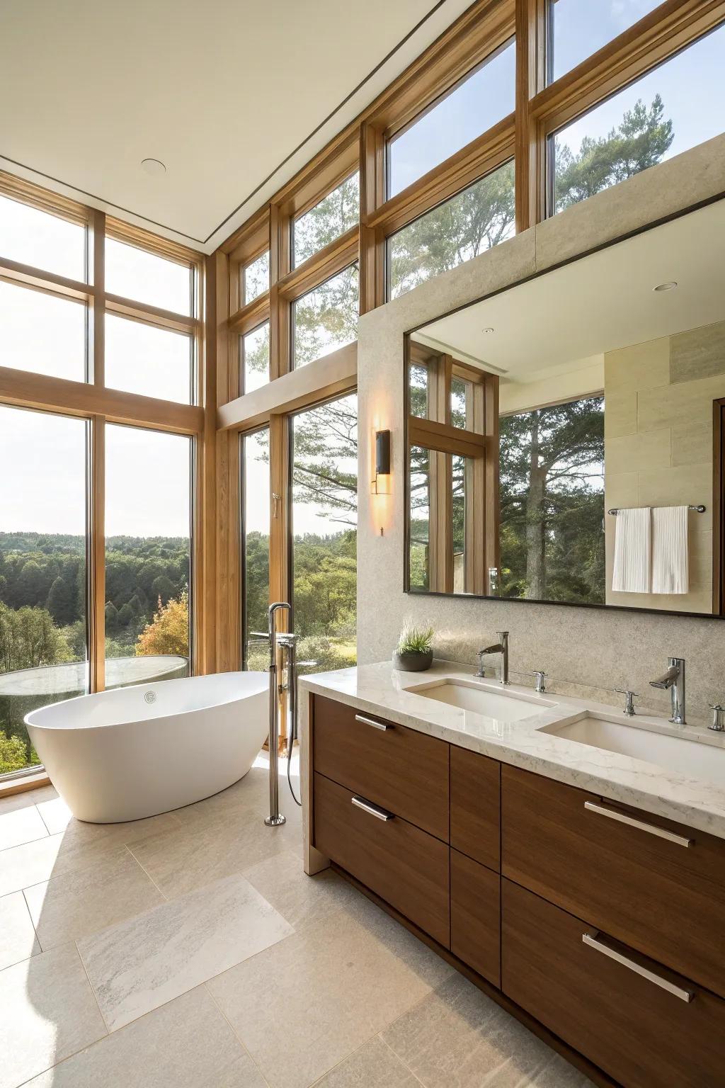 Sunlight infuses this ensuite design with a sense of warmth and expansion.