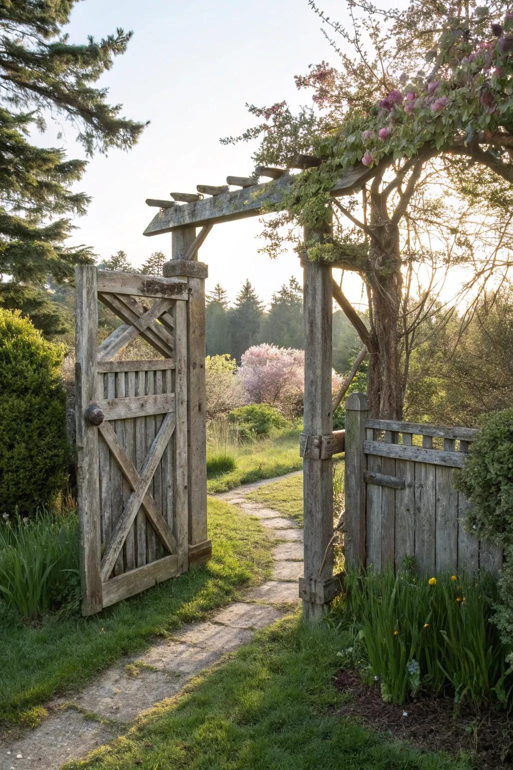 A timeless wooden gate that exudes a warm welcome.