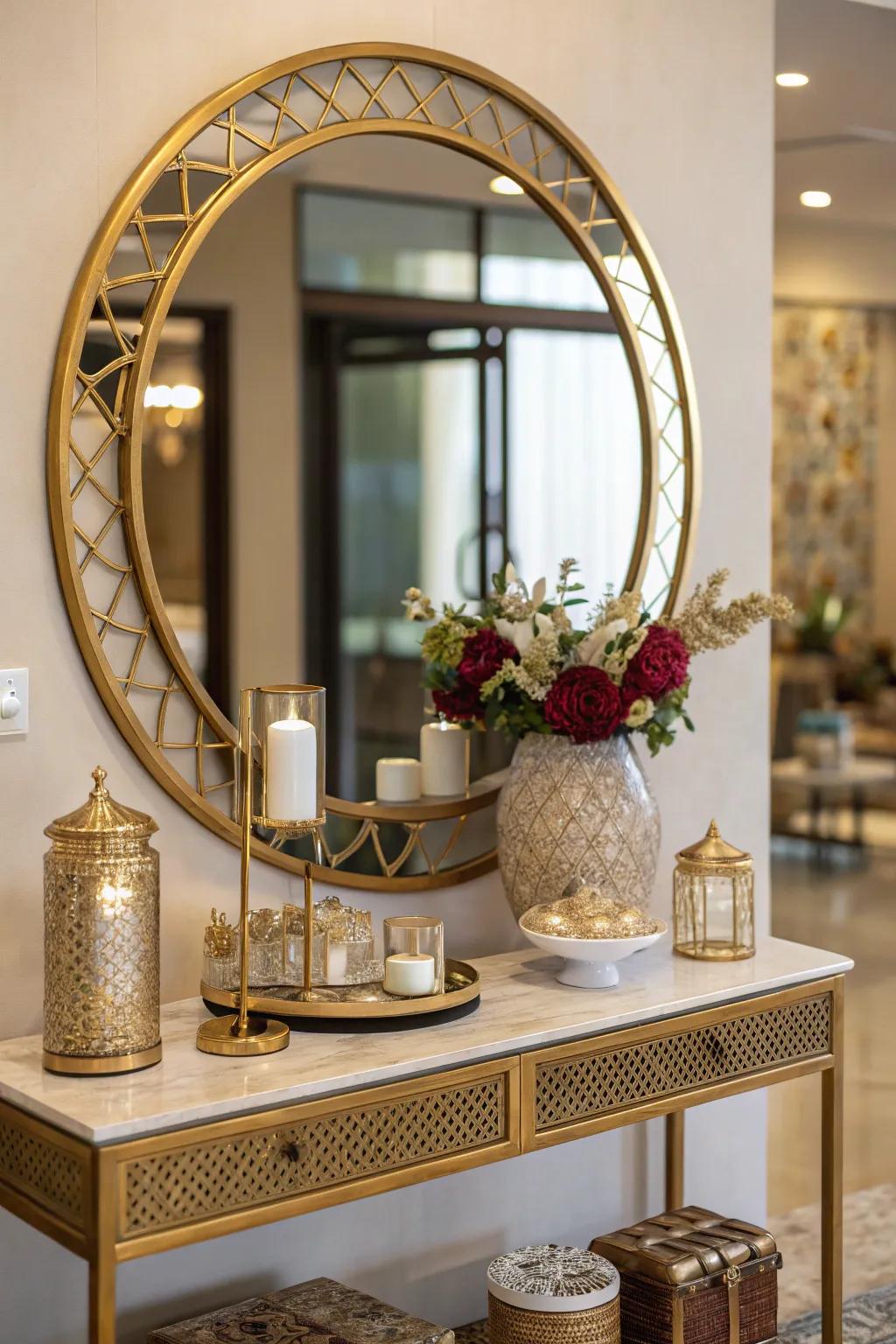 A generously sized mirror can truly open up your entryway, making it feel more welcoming.
