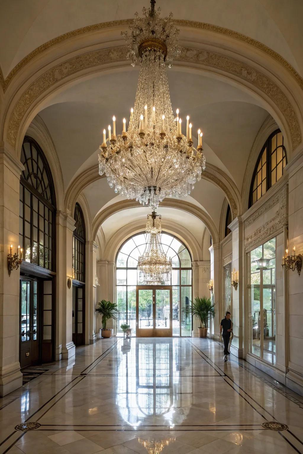 A light adds elegance and grandeur to this spacious entryway.