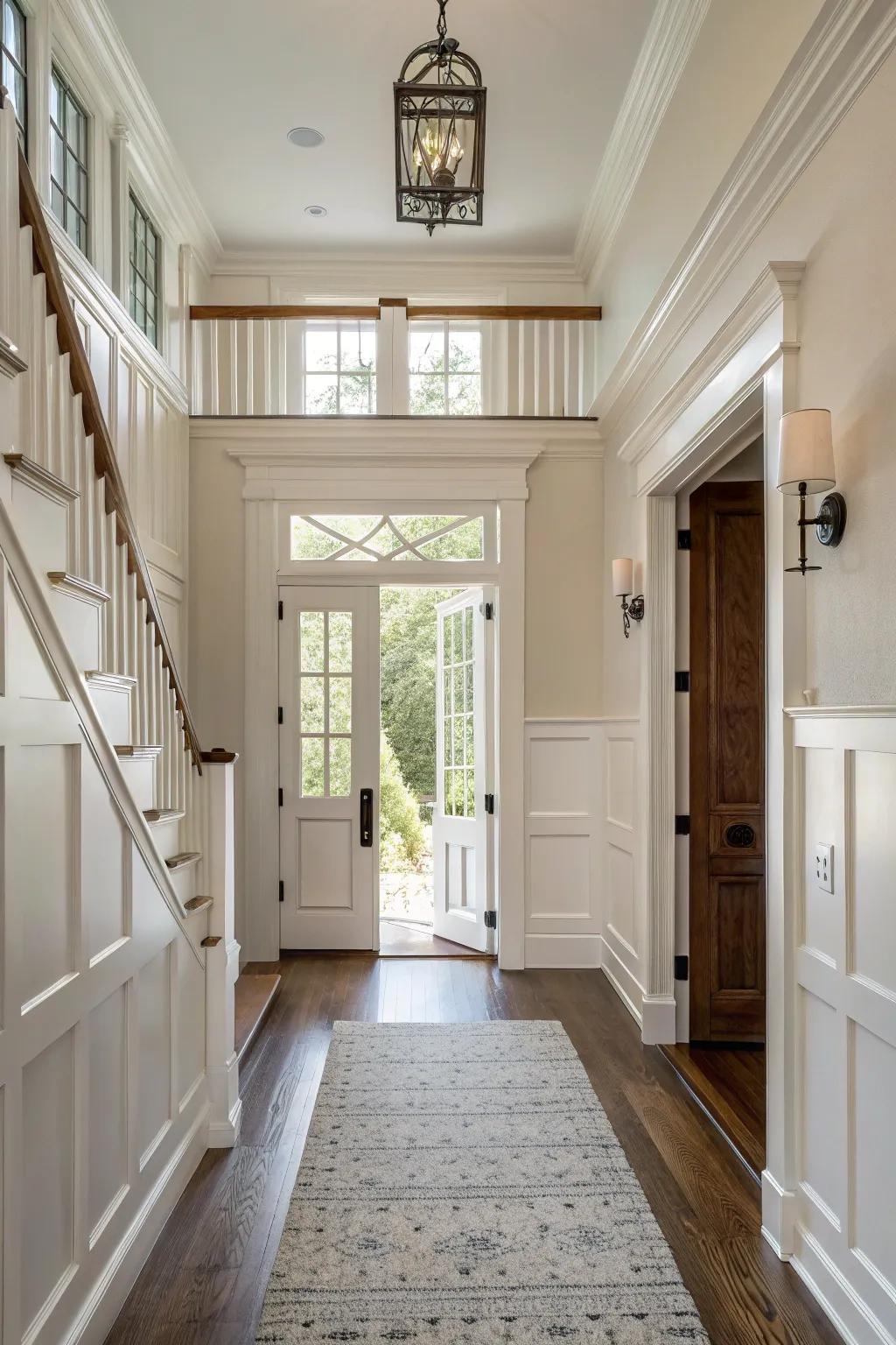 The timeless elegance of board and batten paneling creates a welcoming entryway.