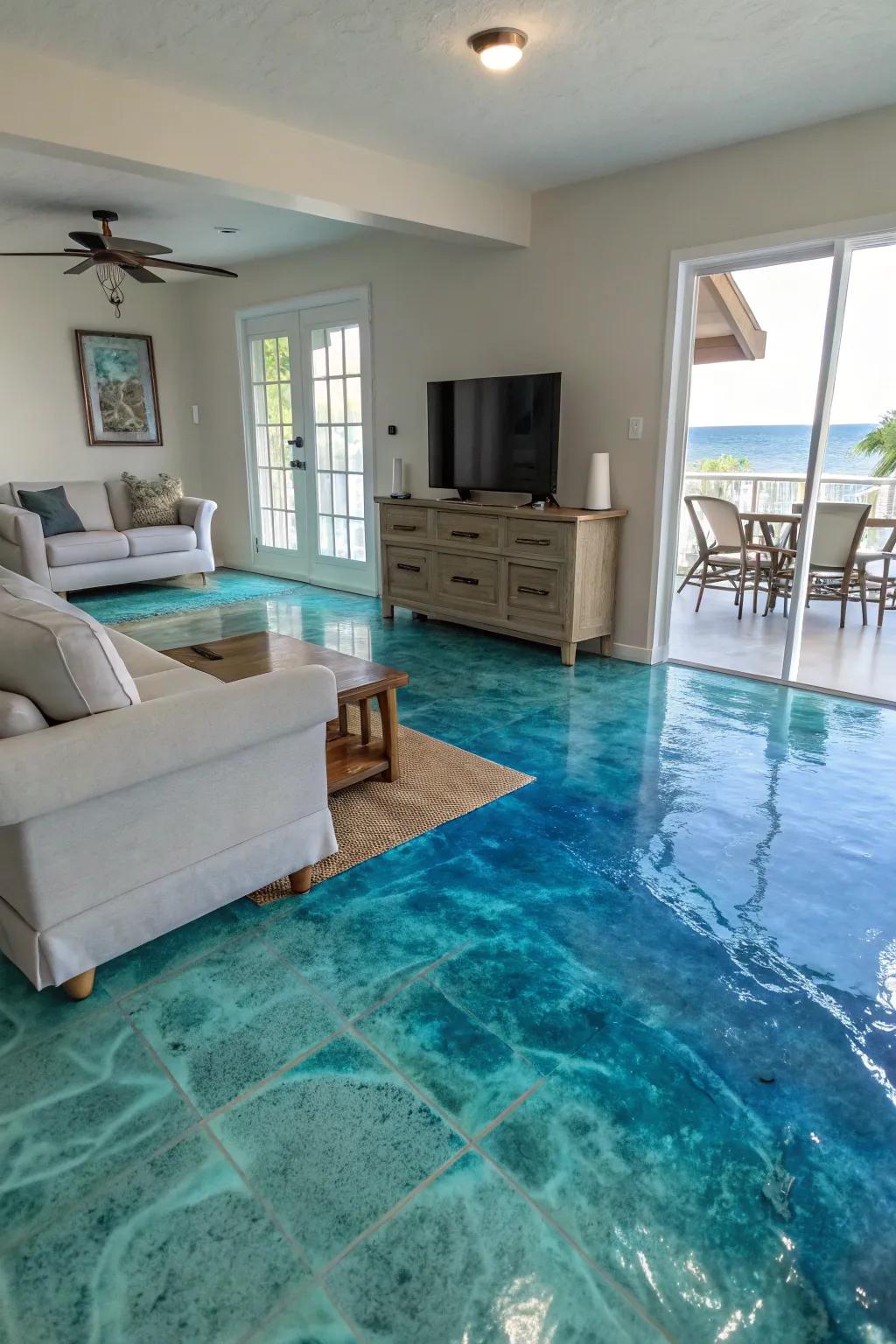 Infuse the calm of the sea into your home through ocean-inspired epoxy floors.