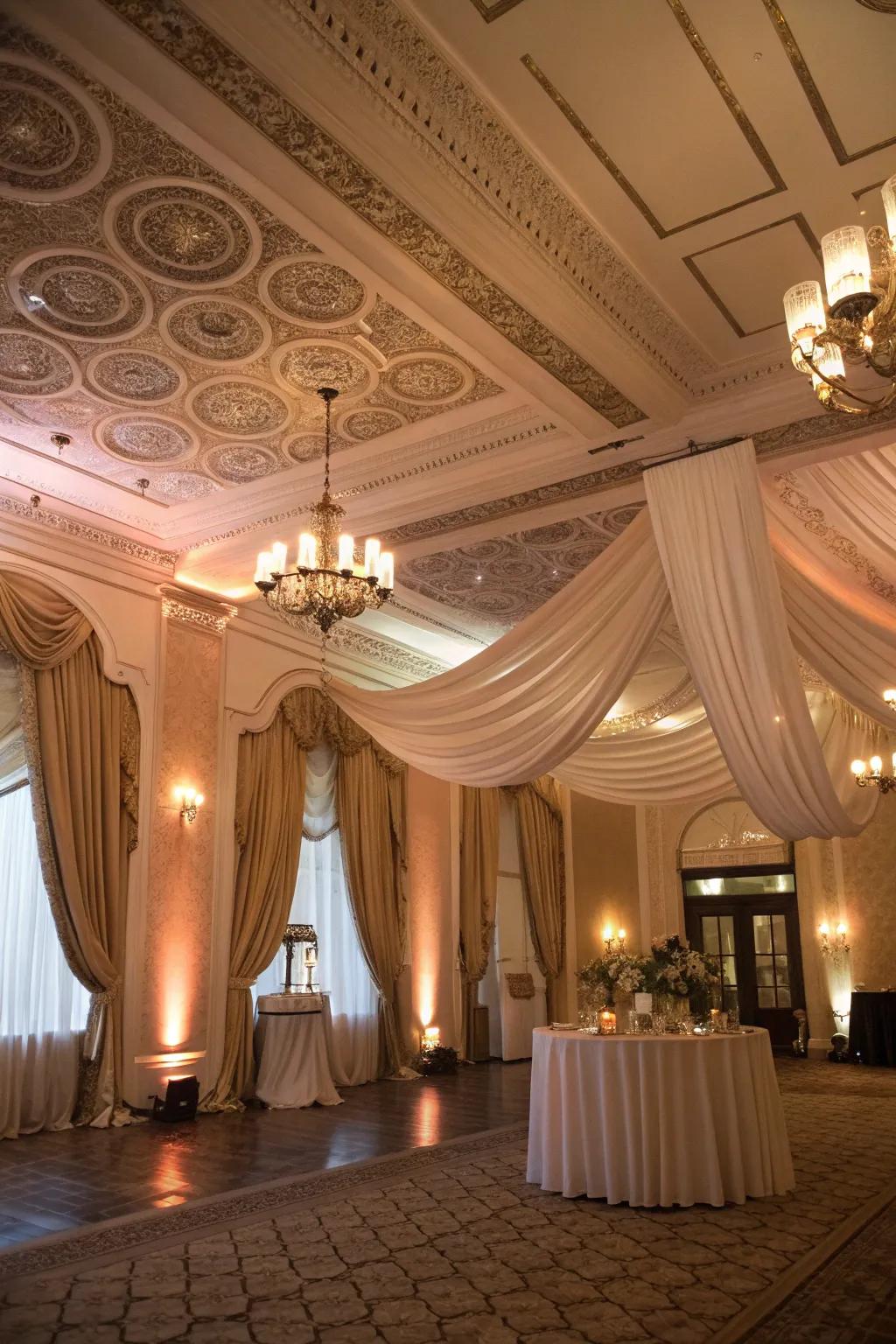 Ceiling drapes introduce a hint of refinement and dimension.