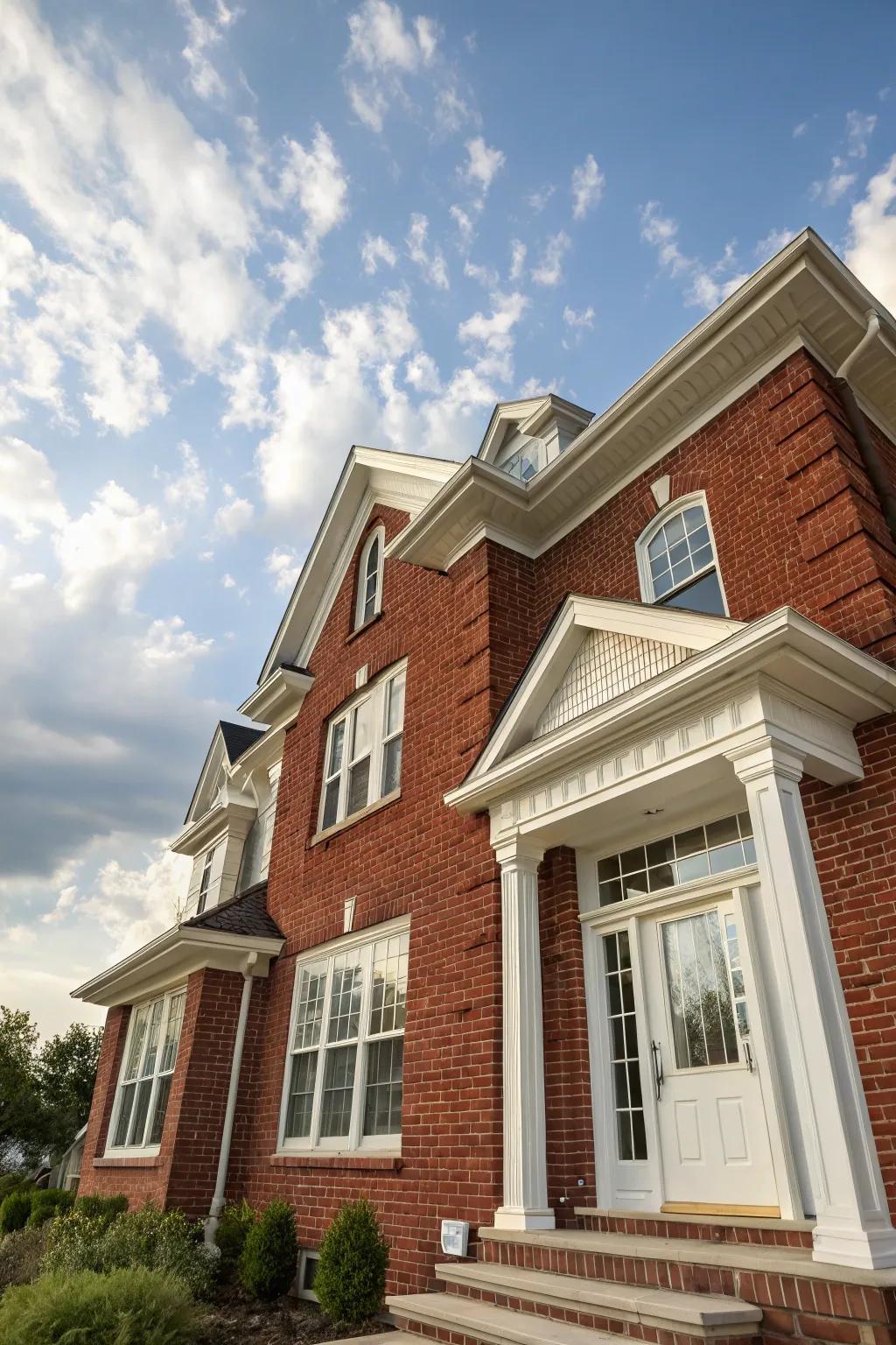 Quintessential carmine brick and alabaster trim forge an ageless facade.