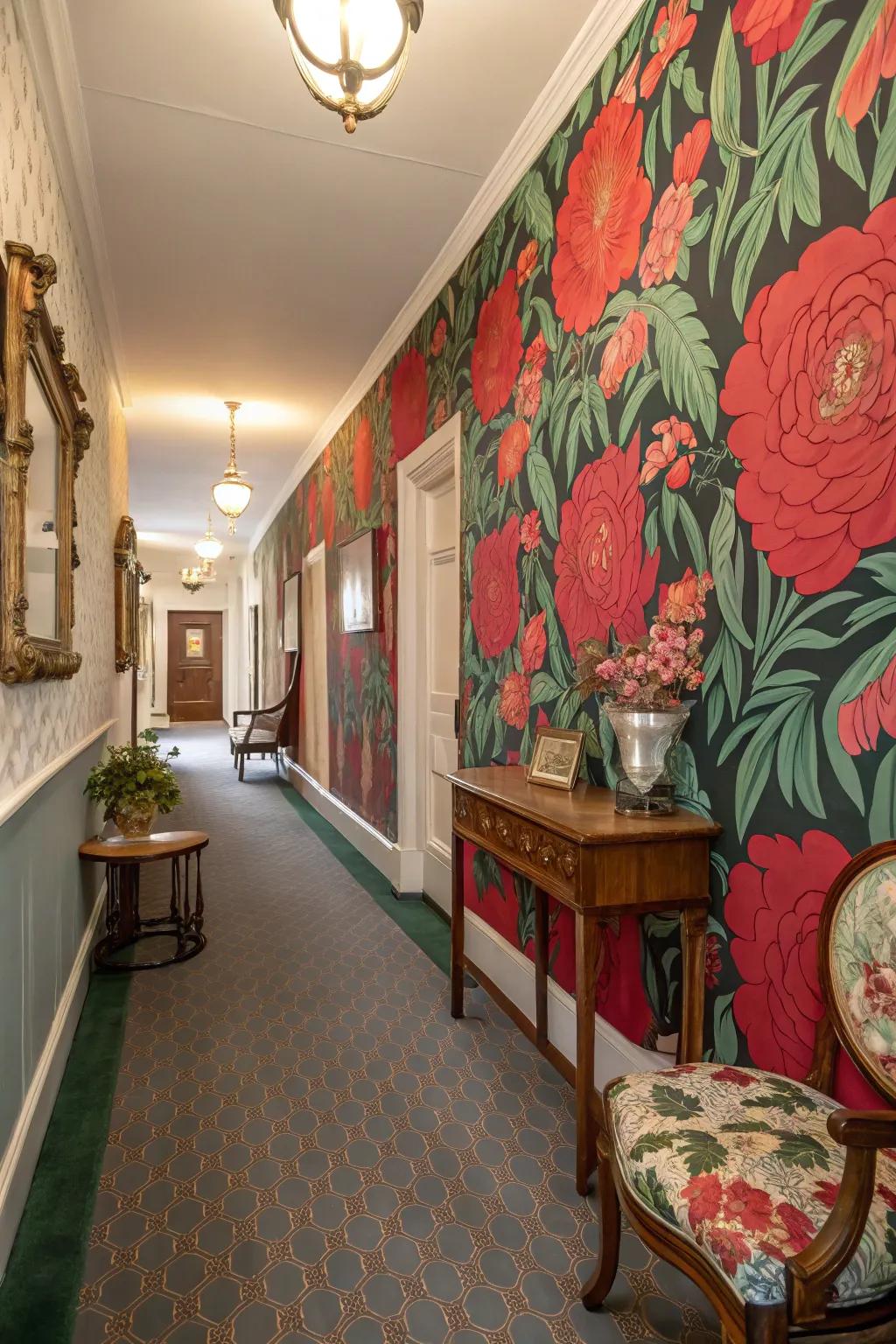 Eye-catching floral patterns can truly make your entry hall an inviting space.