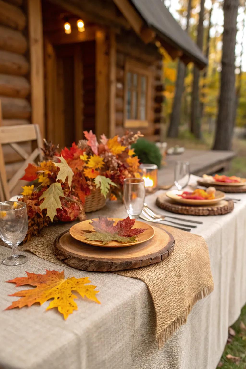 Rustic elements add warmth and charm to your fall dinner table.