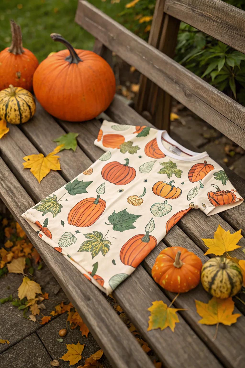 A classic pumpkin print shirt perfect for festive fall outings.