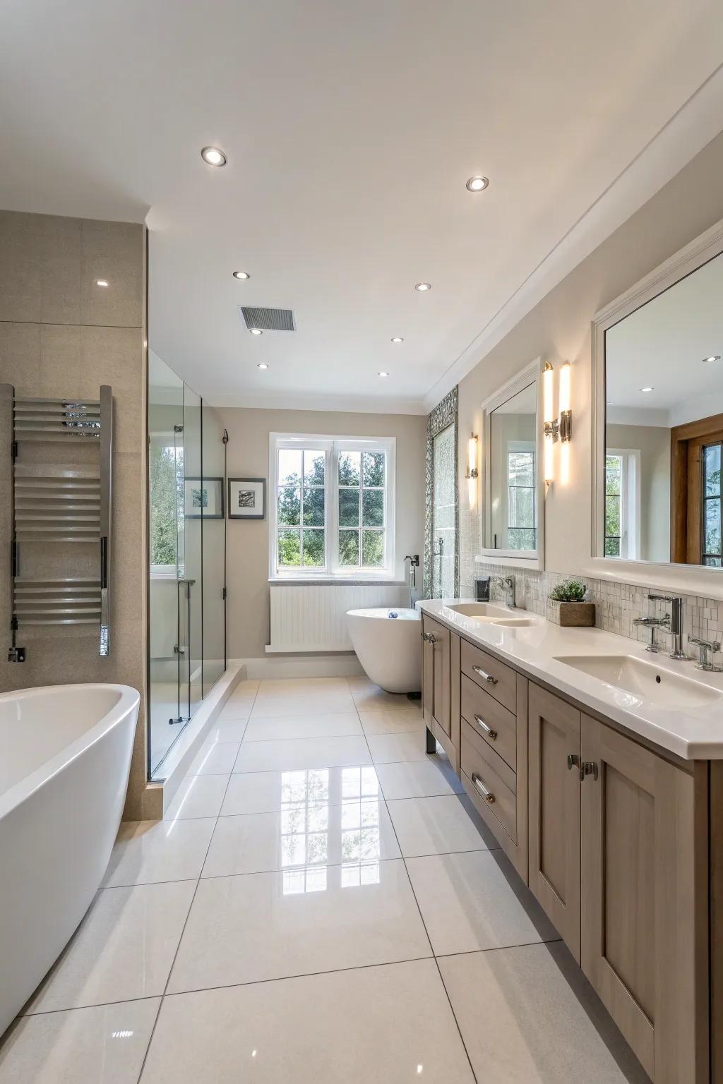 A family bathroom achieves a seamless balance of area and aesthetics.