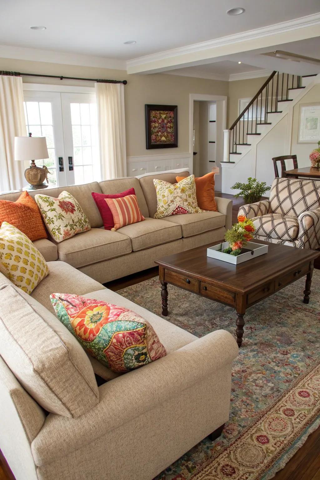 Room-specific seating arrangements.