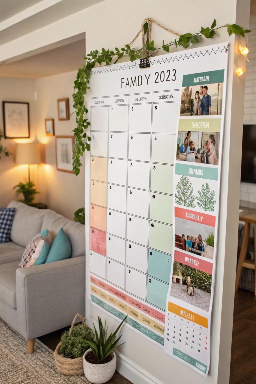 A color-coordinated calendar ensures the family stays on the same page.