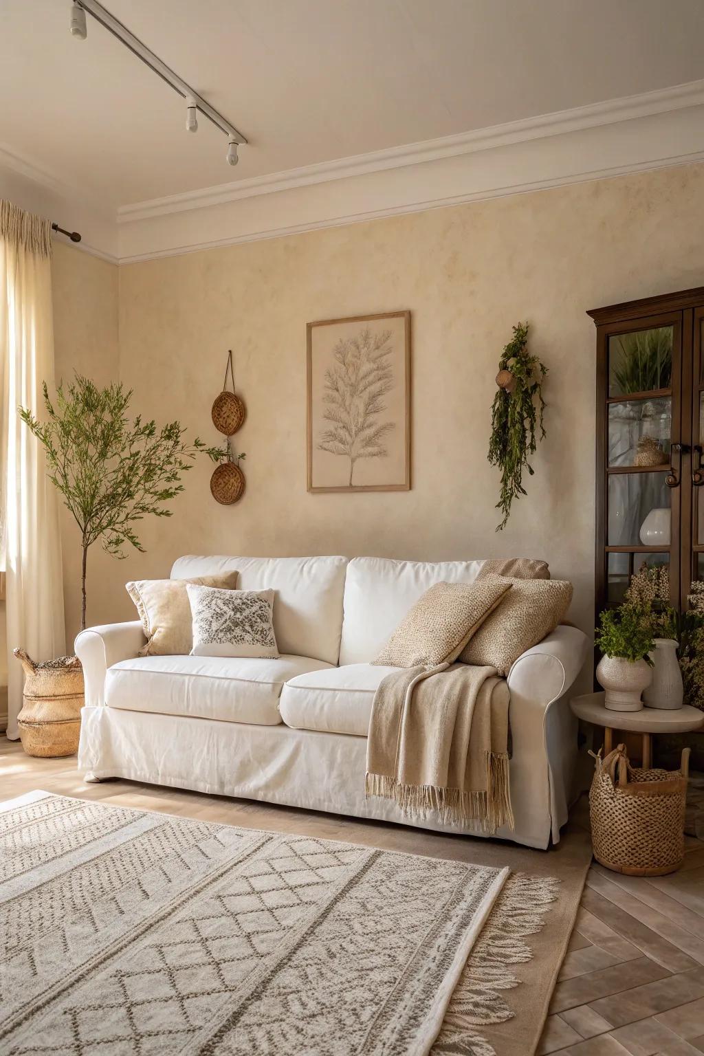 A peaceful living area displaying a neutral color scheme.