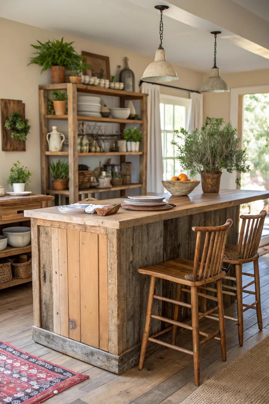 Restored timber centerpiece injects rustic charm and historical depth into your cooking area.