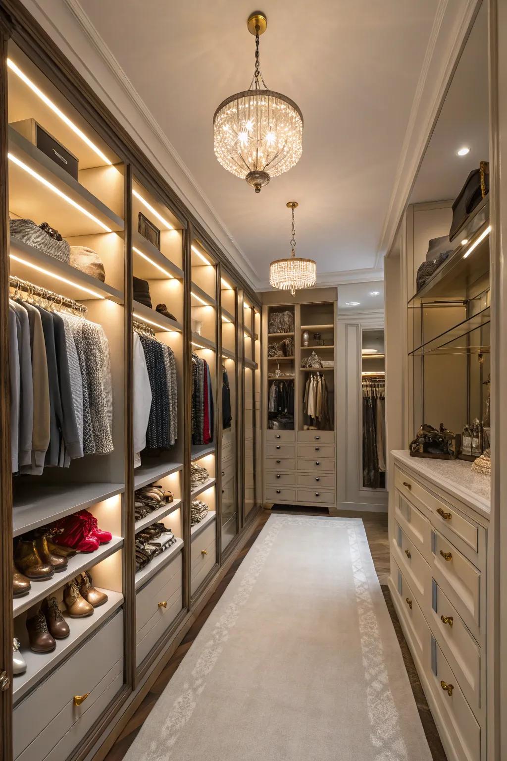 A perfectly arranged walk-in wardrobe presenting fashionable must-haves.