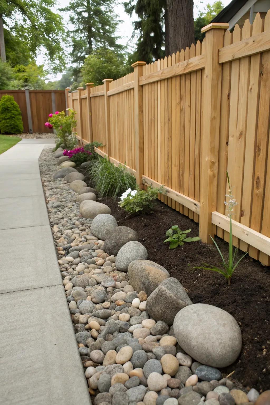 A stone border gives any fence a dash of ageless elegance.