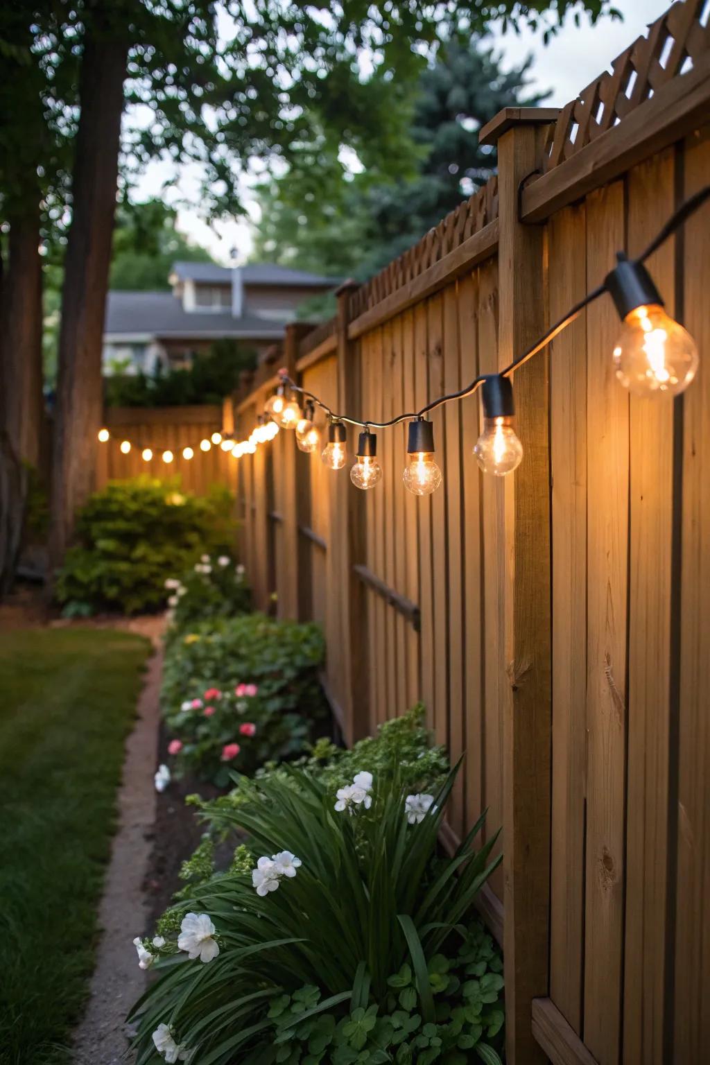 Twinkle lights bring a magical feel to any fence.
