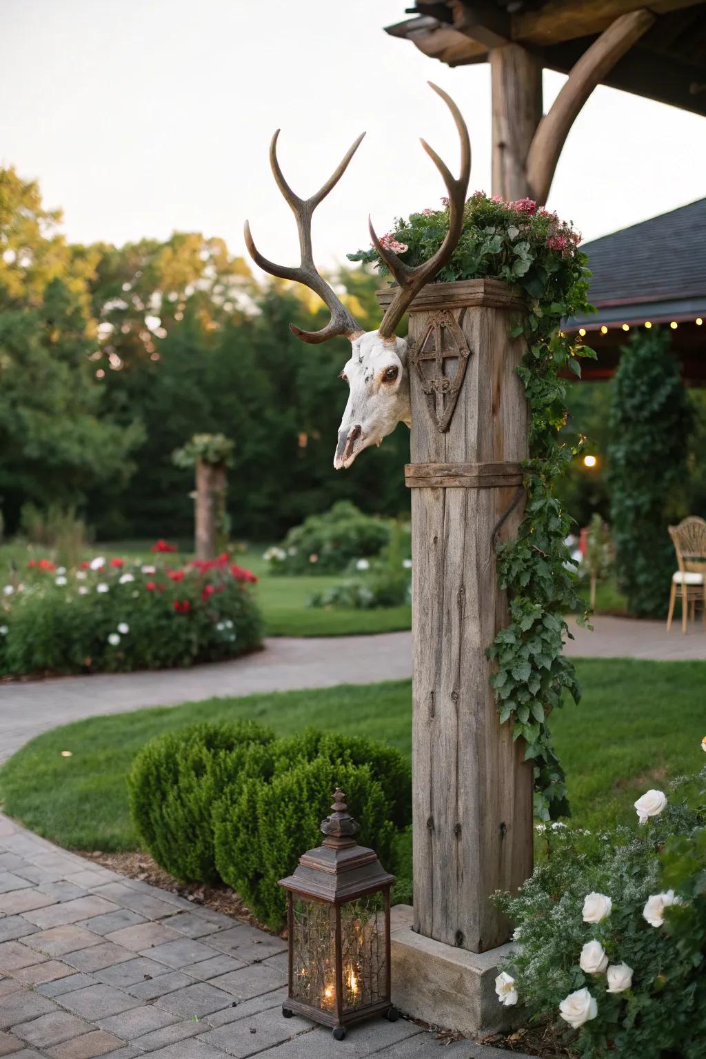 A distressed wooden beam brings rustic elegance to any trophy display.