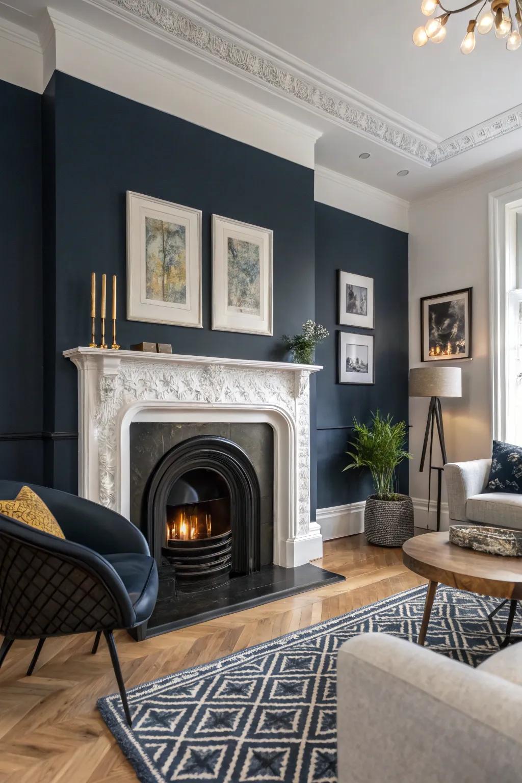 Pristine ivory molding provides a standout contrast, emphasizing your fireplace.