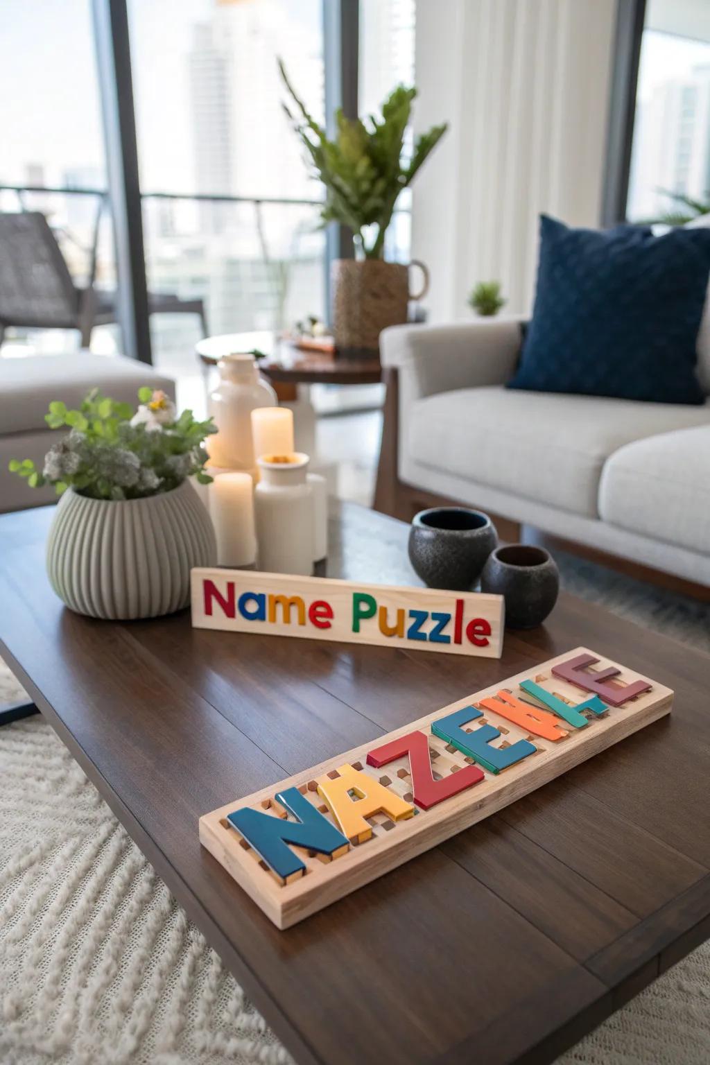 A personalized name puzzle makes learning fun and personal.