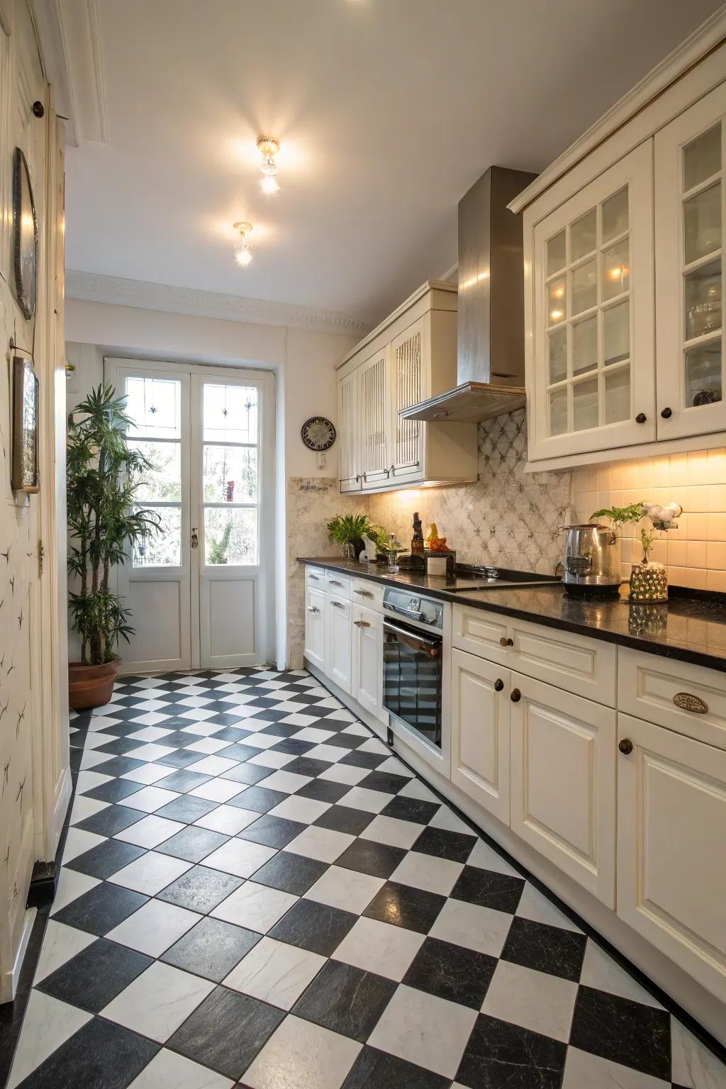 A classic checkerboard arrangement brings refinement to any kitchen.