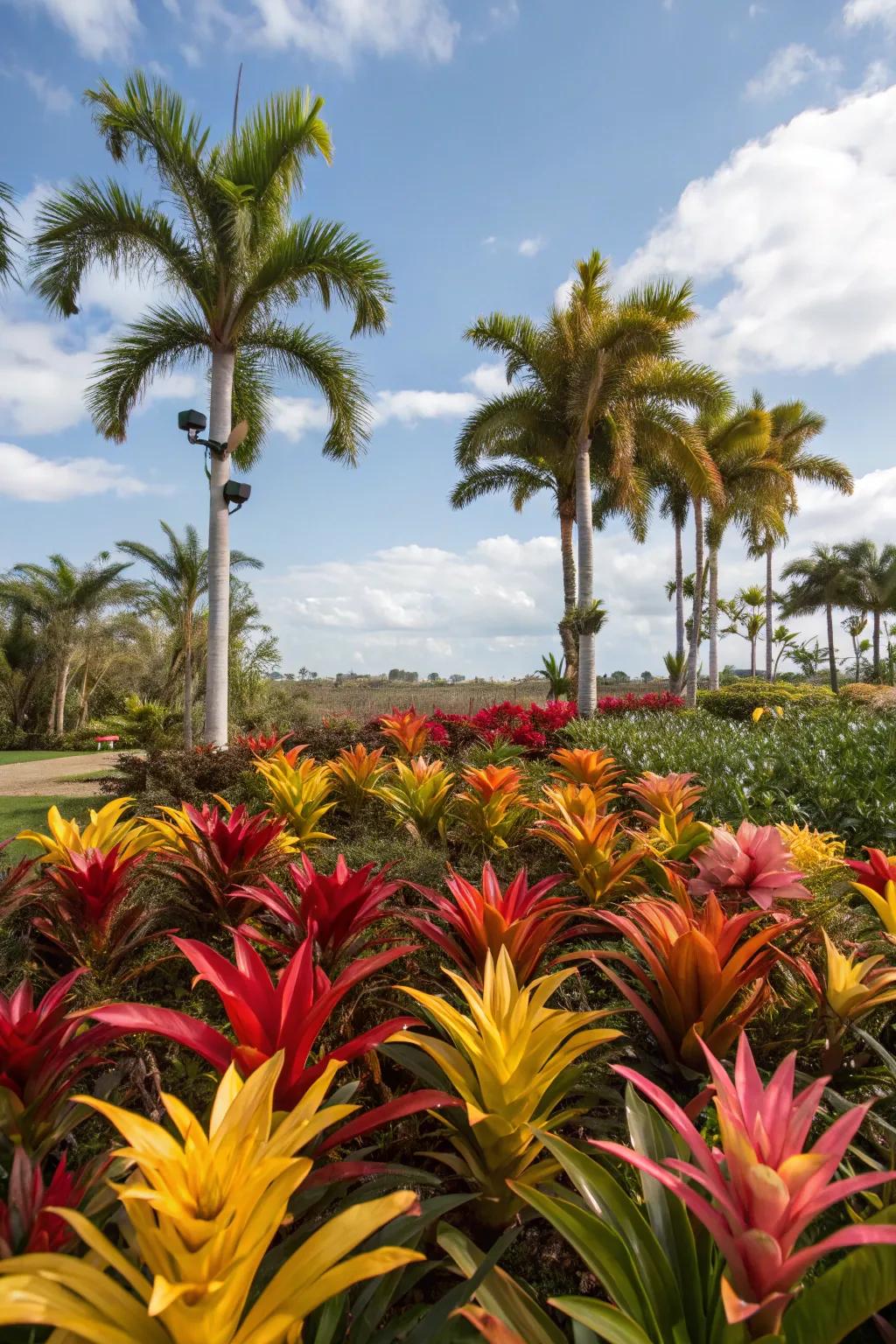 Bromeliads and palms bring a tropical touch to any Florida landscape.