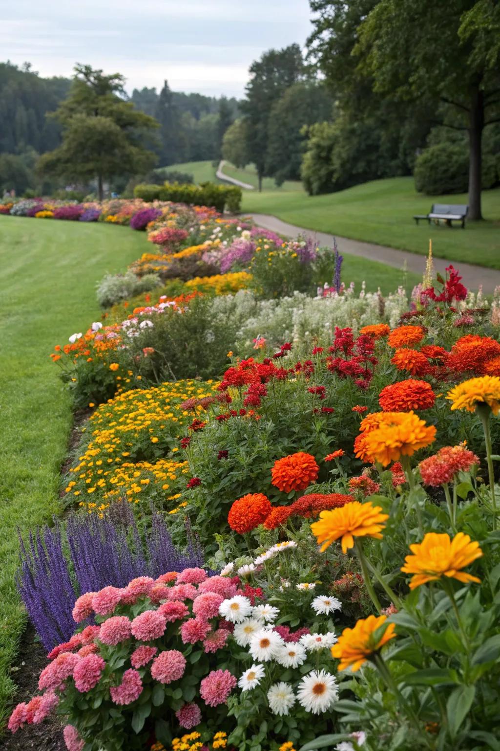 A bright flower bed overflowing with a variety of lively blossoms.