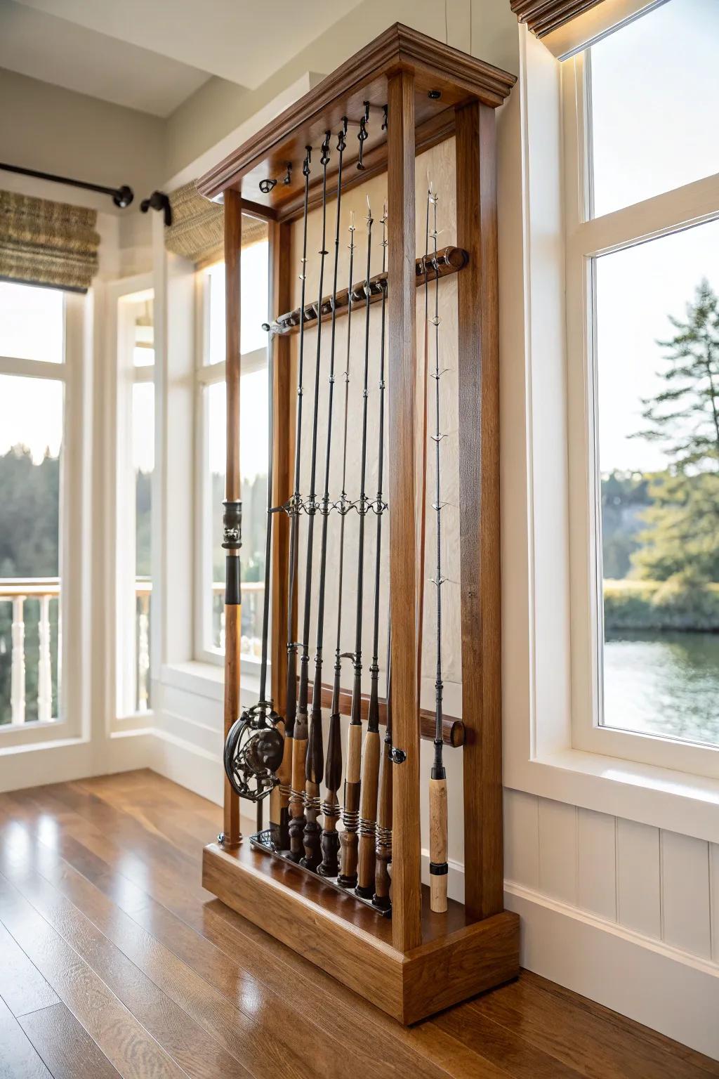 Vertical rod arrangement, blending practicality with visual elegance.