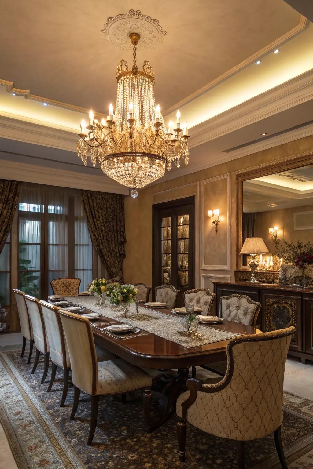A stunning light fixture introduces an element of sophistication and fills your dining space with light.