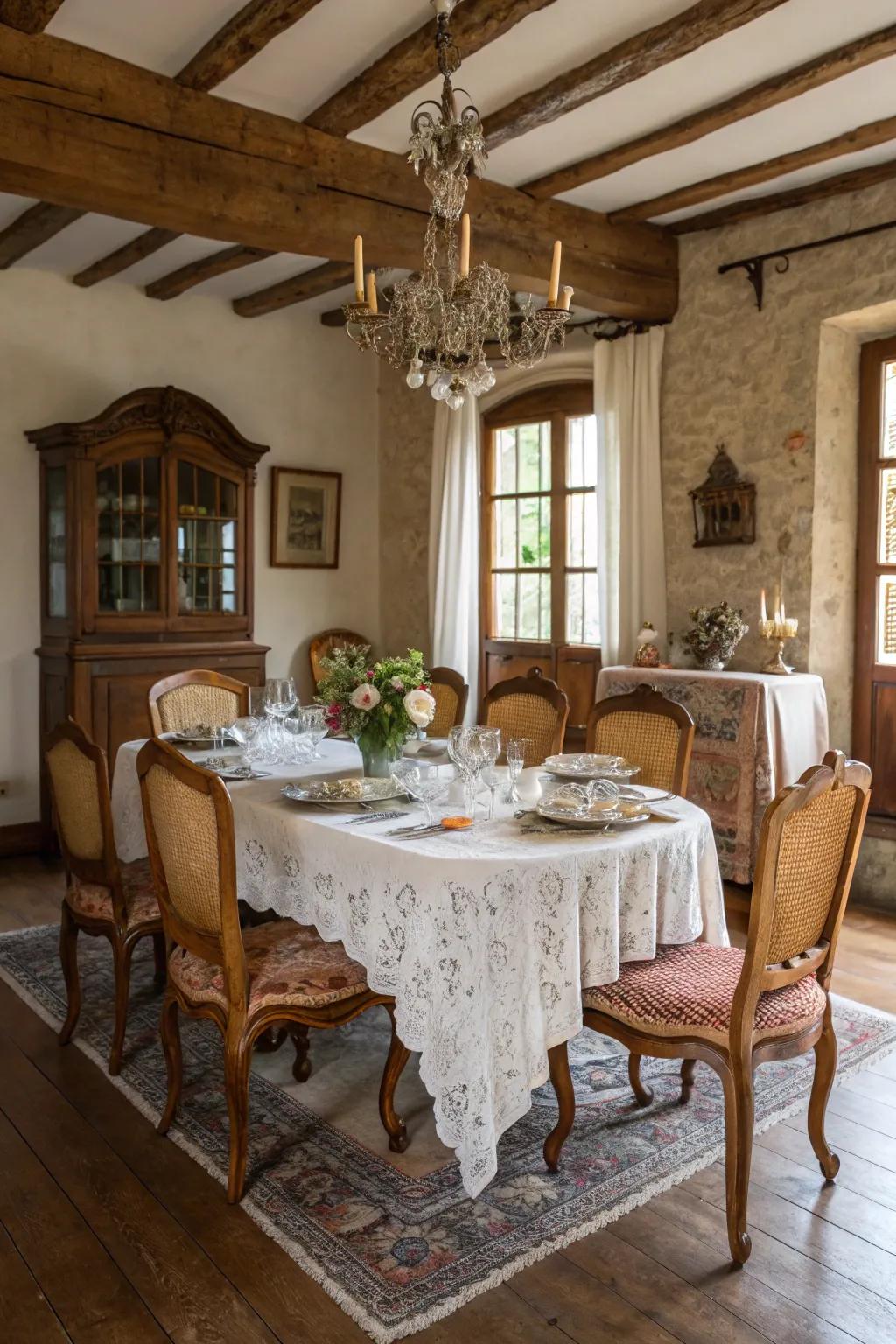 Aged furniture gives a sense of history and sophistication to your dining space.