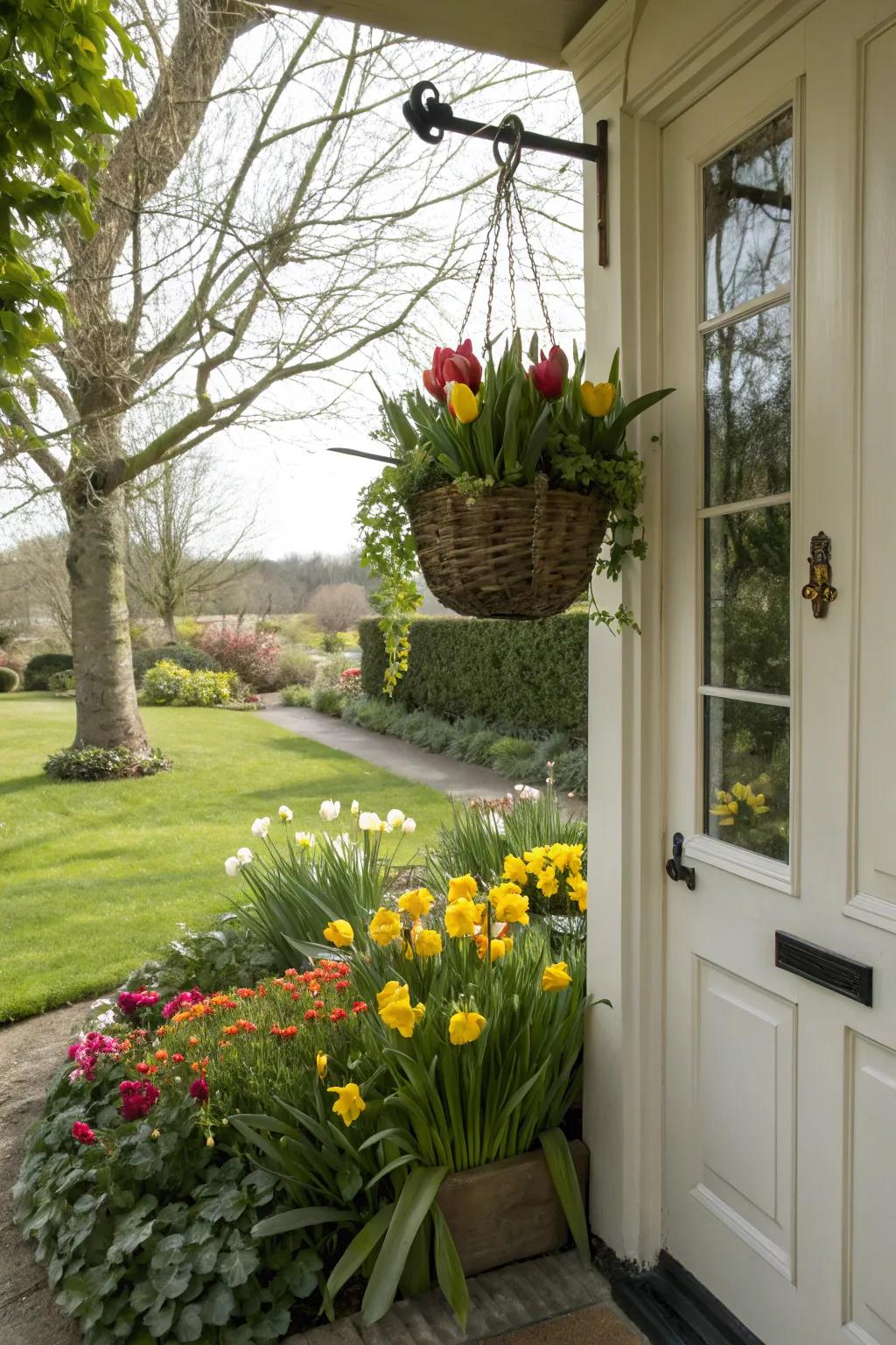 Spring blossoms and jonquils infuse vitality and color into your entryway.
