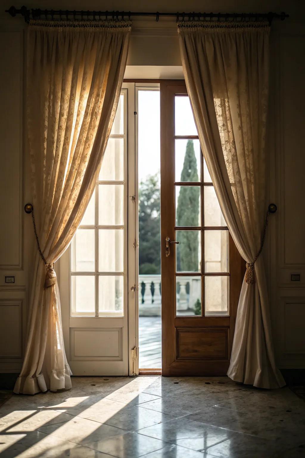 Classic drapes bring a sense of comfort and sophistication to any entrance.