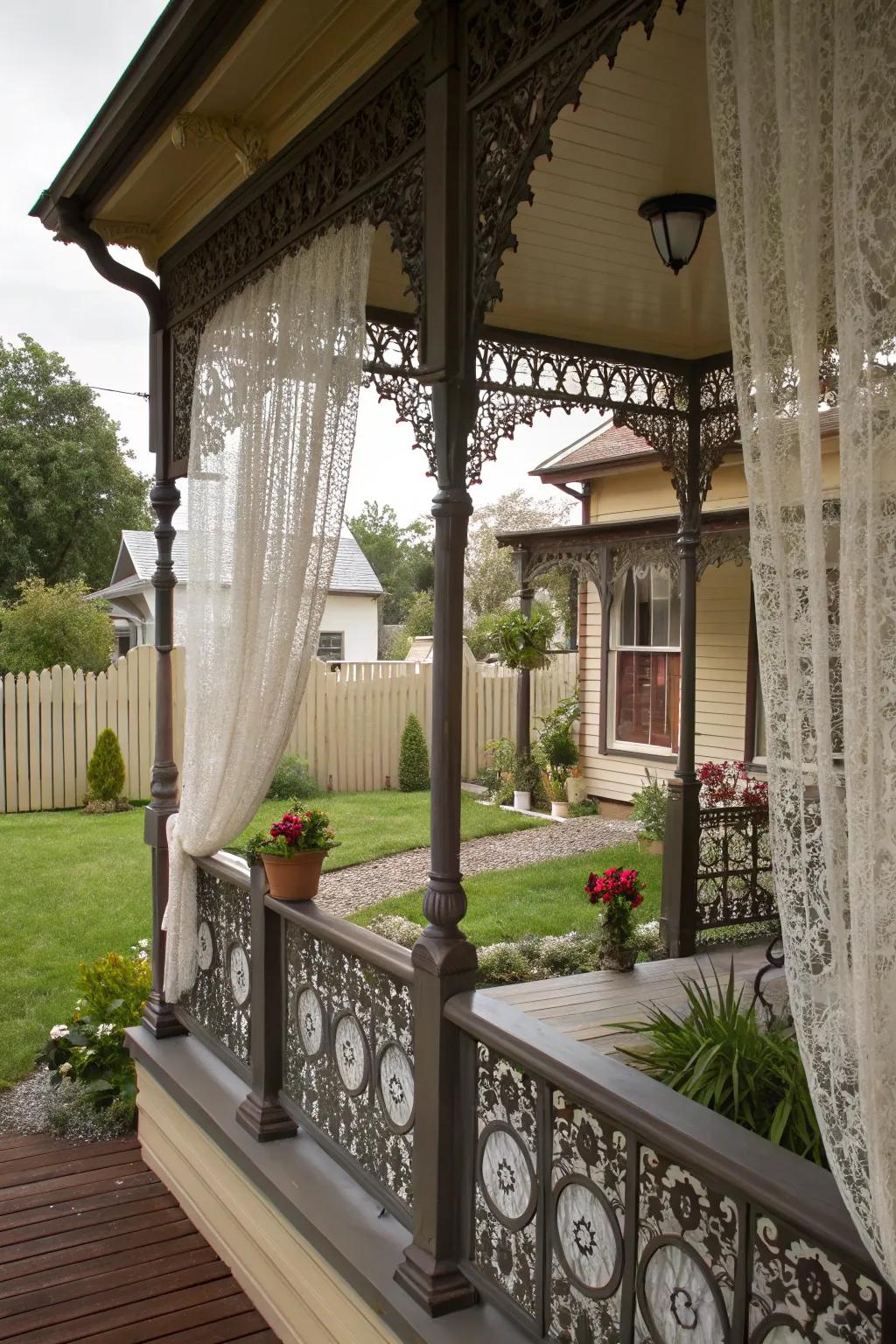 A porch showcasing classic metal railings that exude historical charm.