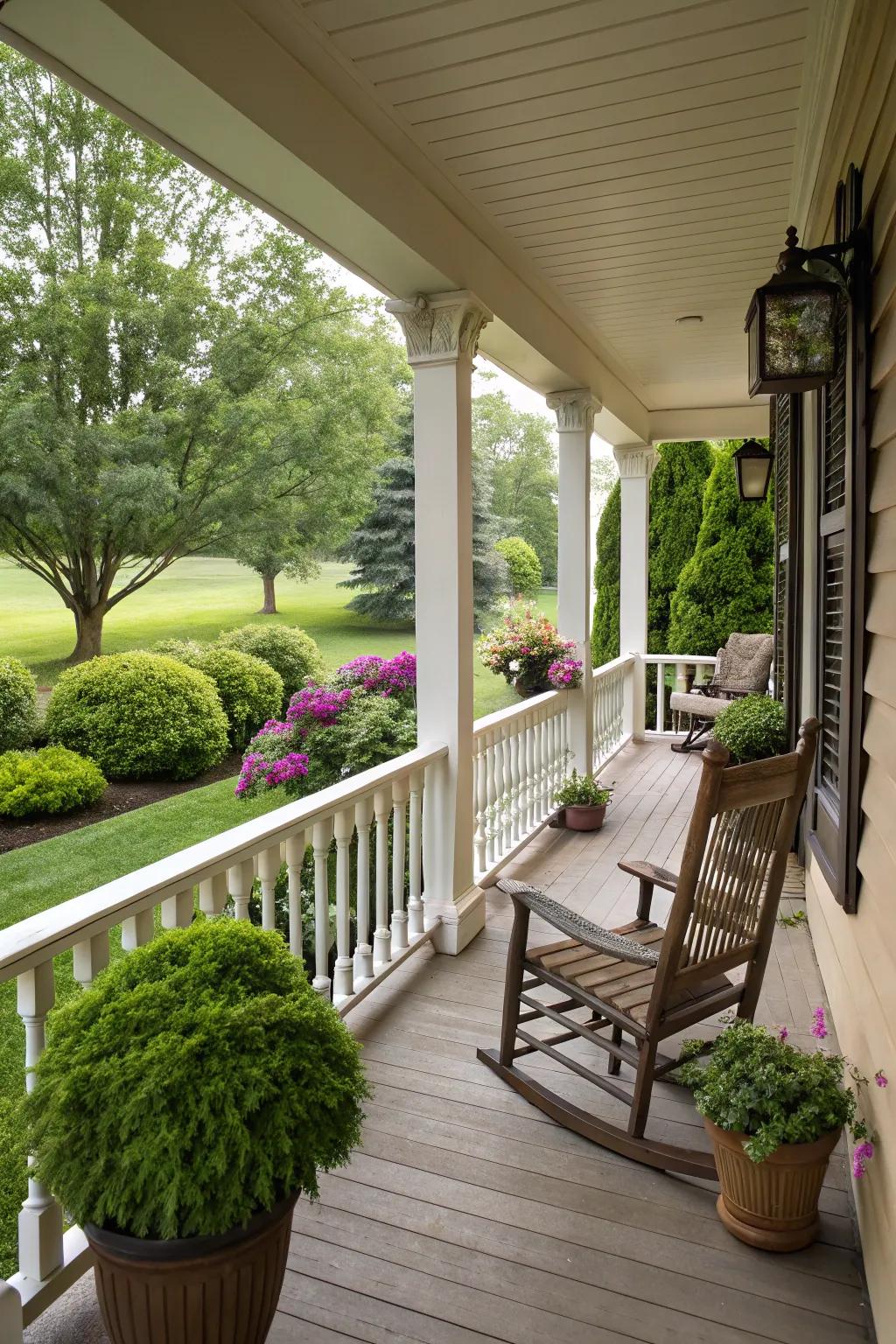 Classic wooden railings infuse warmth and character into any front entrance.