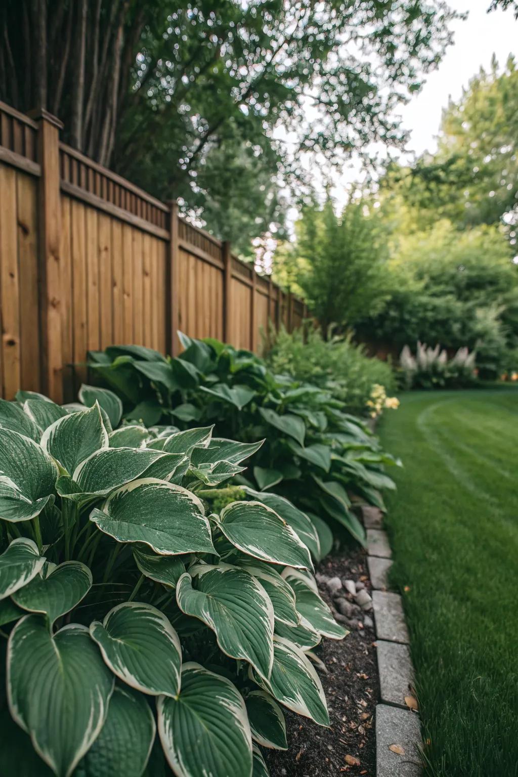 A dense hosta backdrop brings a tranquil and vibrant feel to your front yard.