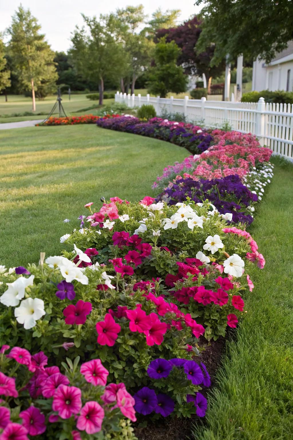 A vivid array of petunias, creating a captivating display for any front yard.