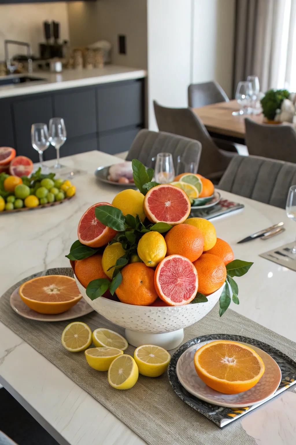 A bright citrus fruit arrangement that illuminates your table.