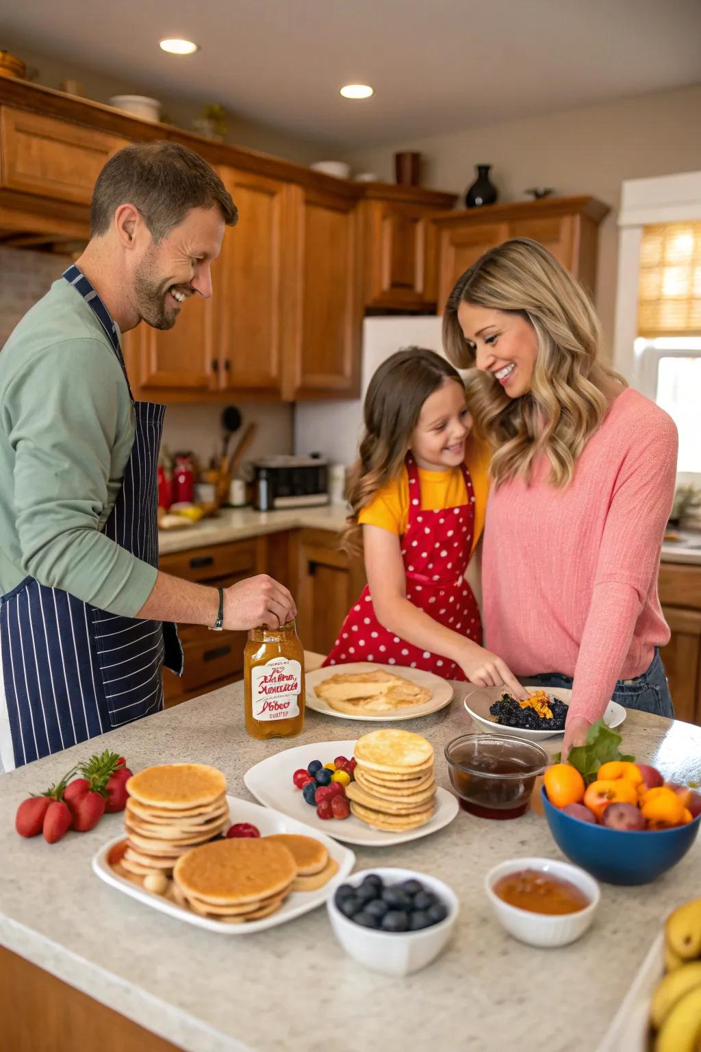 Family time turns into a pancake-making adventure, complete with laughter and learning.
