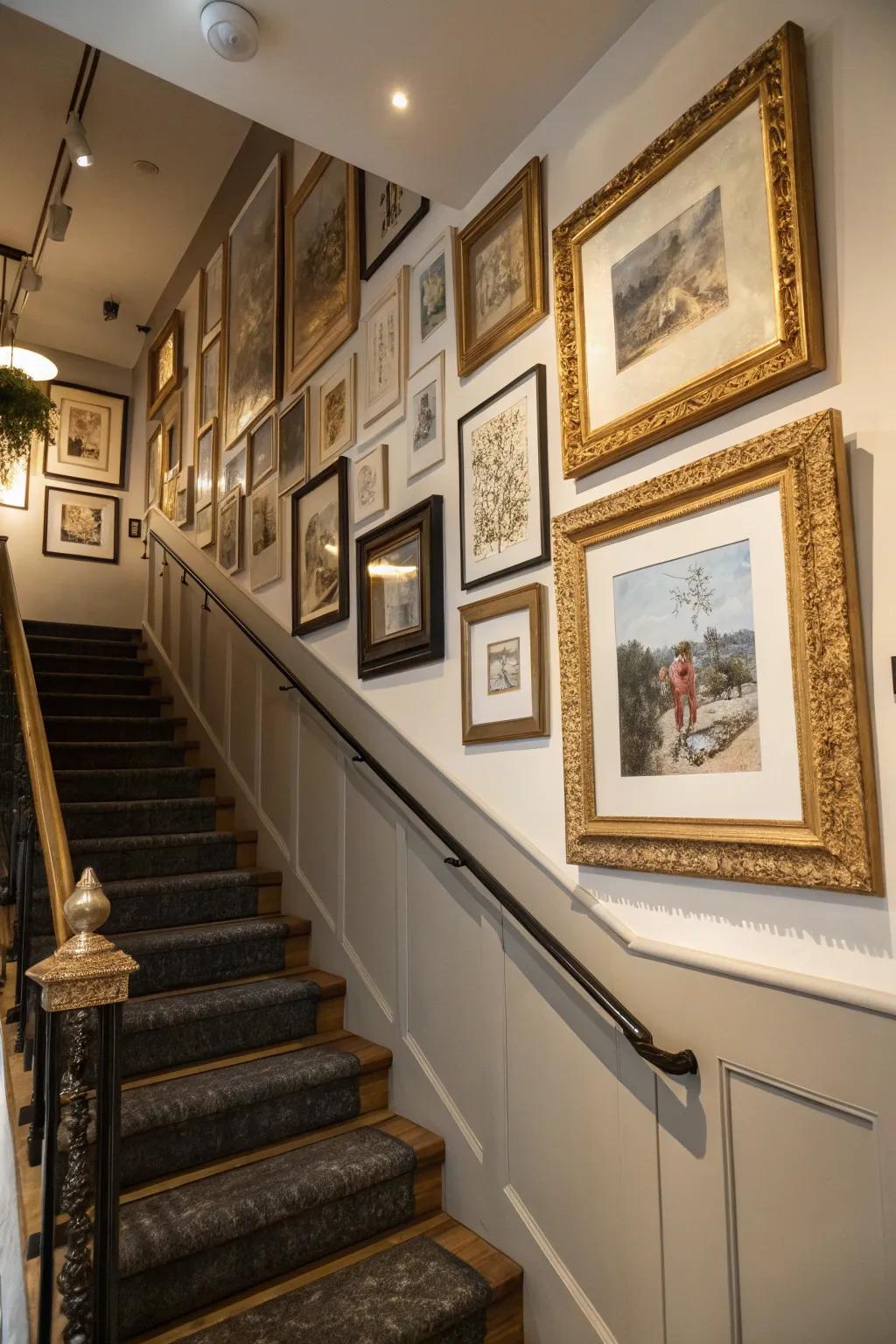 A diverse selection of frames culminates in a uniquely personal gallery wall.