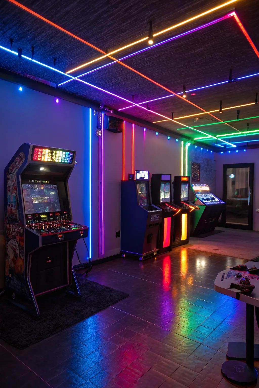 LED lighting turns any space into a vibrant gaming haven.