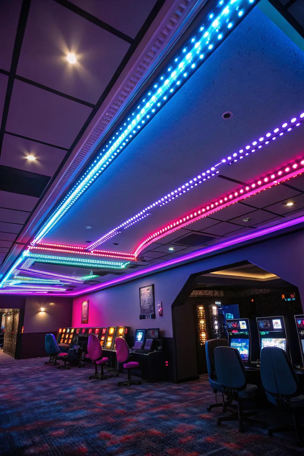 LED strips give a modern vibe to your gaming zone.