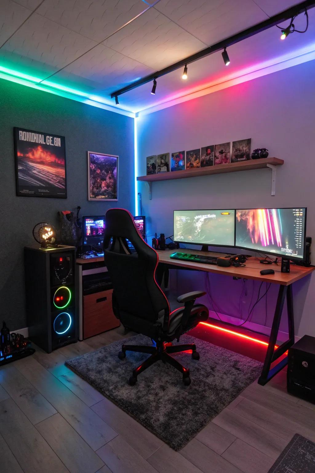 RGB lighting transforms this gaming room into an immersive experience.