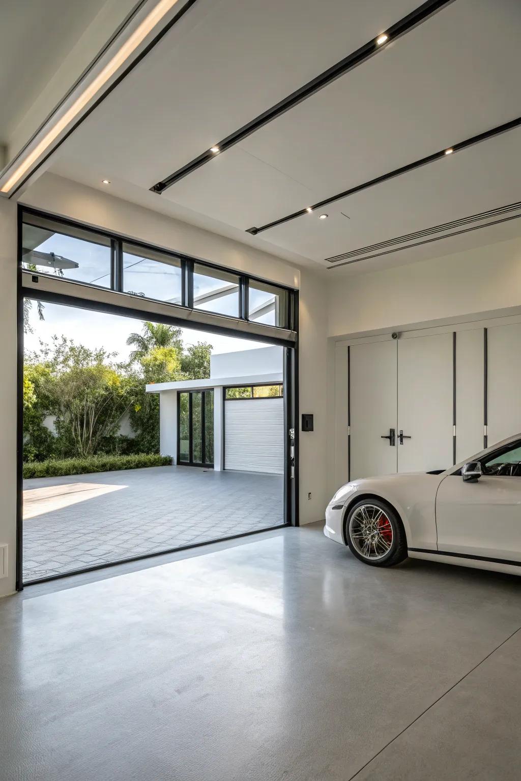 A minimalist garage designed to integrate smoothly with a modern home.