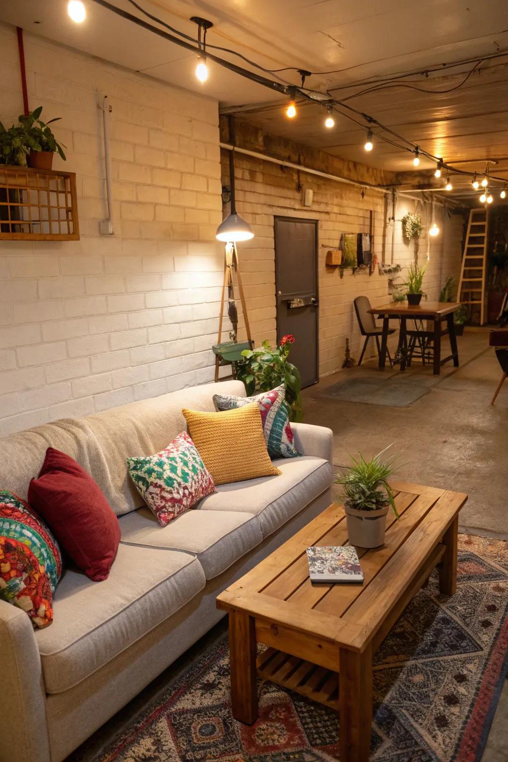 A comfortable living space featuring a deluxe couch and inviting décor.