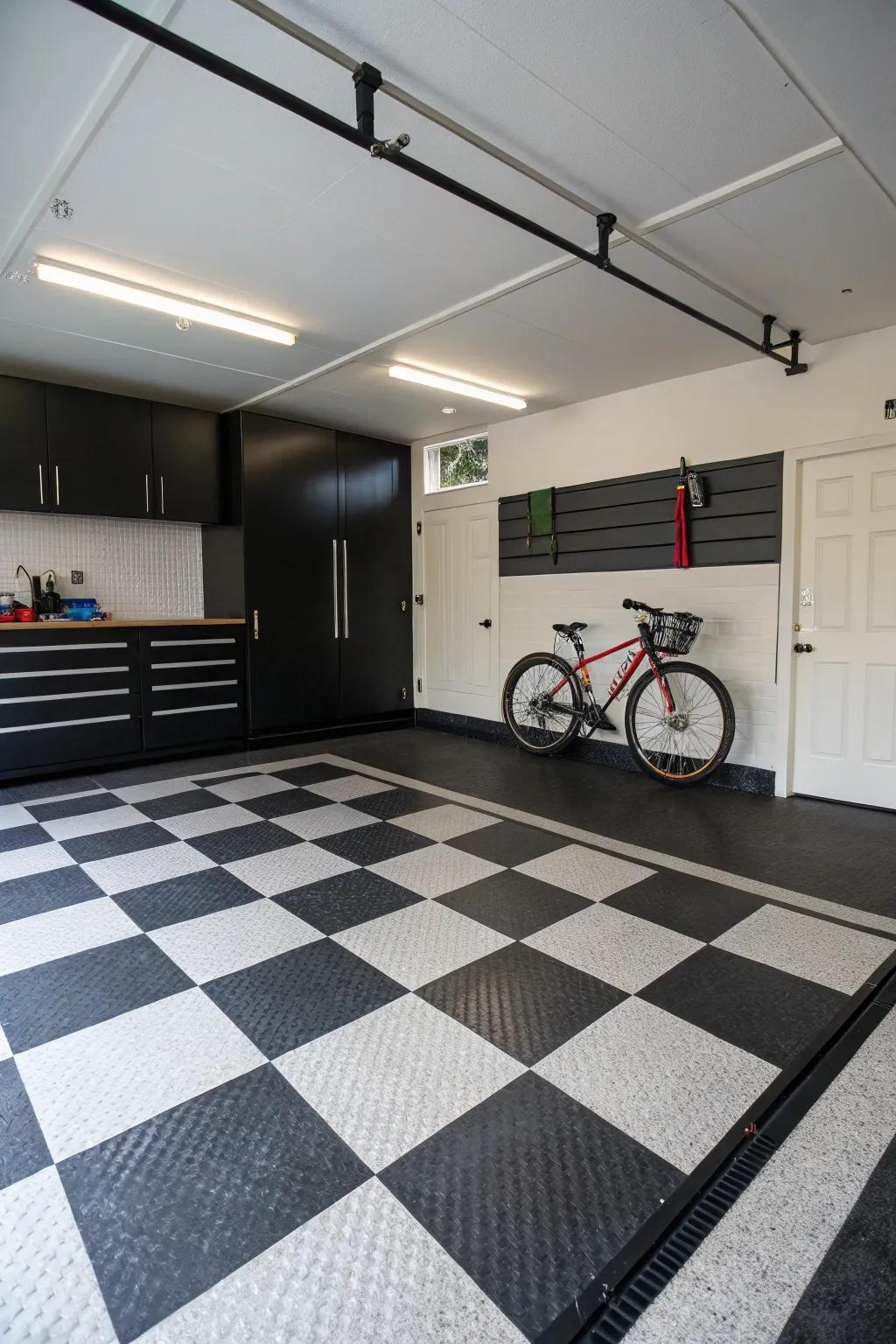 A sleek, modern garage with monochrome magic.