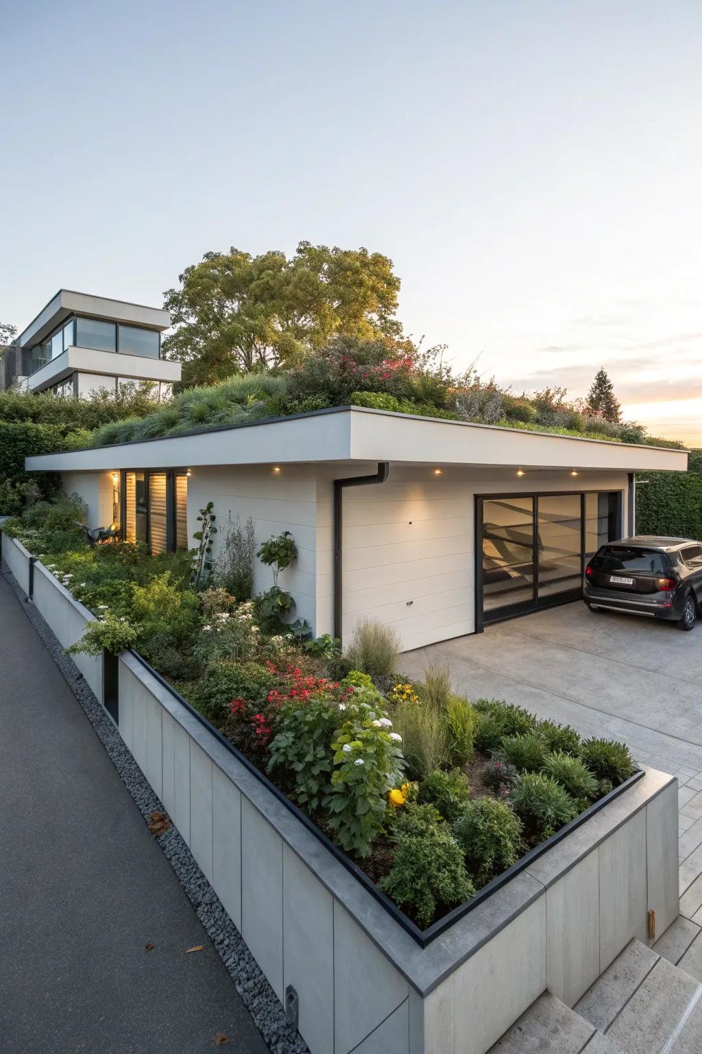 A flat roof extension featuring a vibrant rooftop sanctuary exudes contemporary elegance.